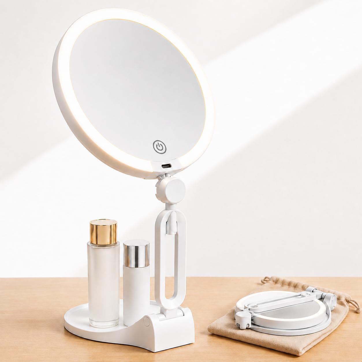 Magnifying Mirror with Light, 30X/1X, 3 Light Modes, Foldable Travel Mirror