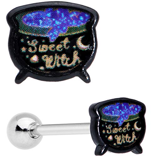 Body Candy 14G Women Stainless Steel Sweet Witch Cauldron Barbell Tongue Ring Body Piercing Jewelry 5/8” - Thumbnail 5