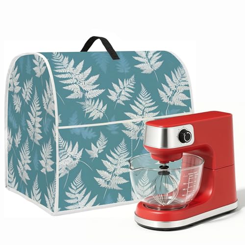 Image of 4.5 qt and All 5 qt Kitchen stand mixer Dust Cover, Kitchen Appliance Protective Covers with Top Handle and Pocket, Blue leaves