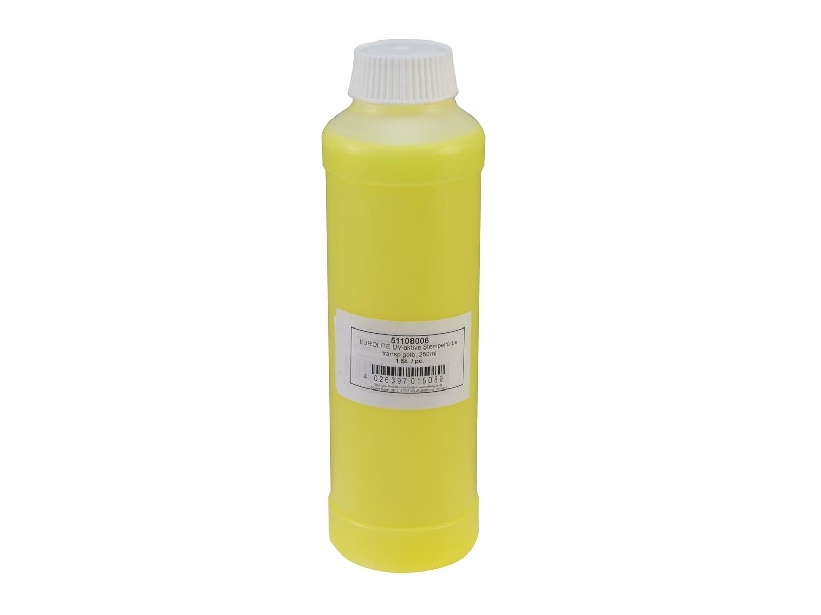 Eurolite UV-aktive Stempelfarbe, transparent gelb, 250ml | UV-aktive Stempelflüssigkeit | Einlasskontrolle per Schwarzlicht | Made in Germany