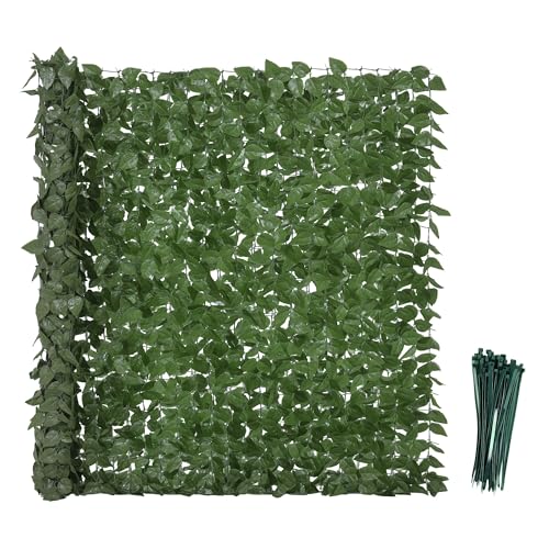 Outsunny Haie Artificielle Brise-Vue décoration Rouleau 3L x 1,5H m Feuillage hêtre réaliste Anti-UV, Feuilles en Soie, Vert foncé