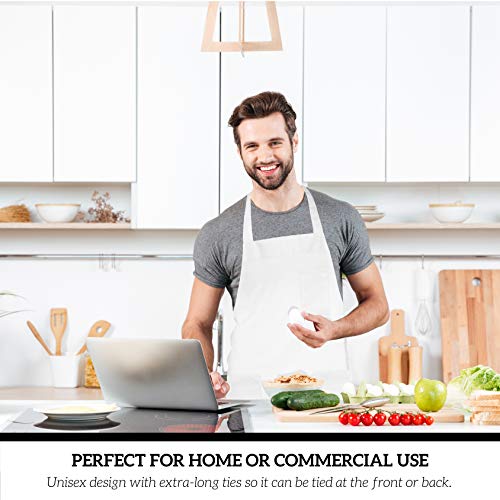 Image of GREEN LIFESTYLE 12 Pack Chef Apron with Pockets - Grilling Aprons for Men, Waterproof Cooking Apron for BBQ, Work or Restaurant Use, Kitchen Aprons for Women with Pockets - White