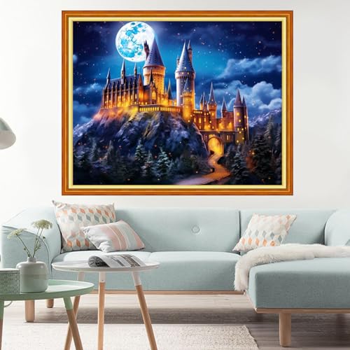 Image of Dimxvean Stamped Cross Stitch Kits,Cross Stitch Kits for Adults Beginners,Embroidery Kits Full Range of Cross Stitch Stamped Kits Needlepoint Kits Cross Stitch Patterns-Colorful Castle 16x20 inch