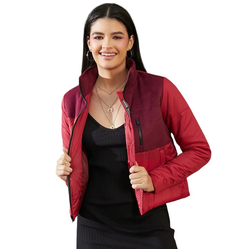 Image of PINACOLADA Women's Fleece-Lined Biker Jacket for Casual Wear | Spread Collar | Long Sleeve | Zipper Closure | Jacket Crafted with Comfort Fit for Everyday Wear