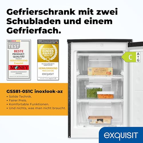 Exquisit Gefrierschrank | 85 l Nutzinhalt, Energieklasse C, 39 dB(A) | kompakte Bauform für kleine Küchen, 4-Sterne-Gefrieren, manuelle Temperaturregelung, wechselbarer Türanschlag | GS581-051C