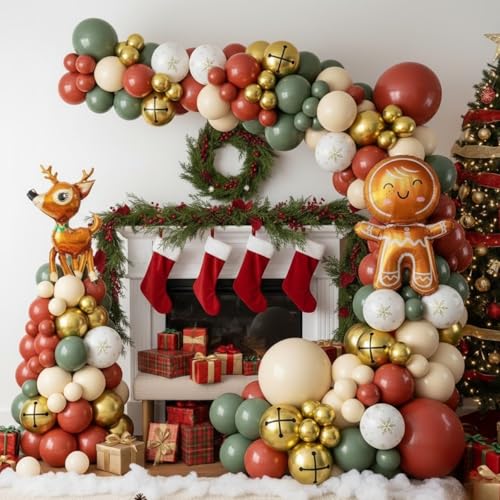 Kit arche de ballons de Noël vert sauge, rose et orange rétro - 4