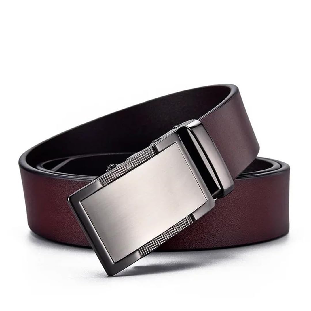 Yeuyyben Cinturón de cuero vacuno para hombre con hebilla automática de metal para jeans de negocios, uso casual
