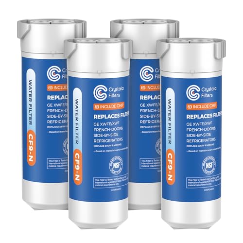 Crystala Filters Water Filter Compatible with XWFE (Built-in CHIP), Replacement for GE XWFE, XWF Refrigerator Water Filter Pack of 4
