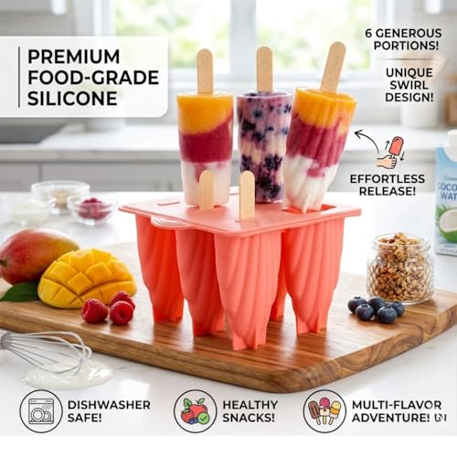 Image of BPA Free Ice Lolly and Kulfi Maker Set of 8 Reusable Popsicle Moulds Food Grade Plastic Ice Cream Popsicle Maker for Home Kitchen Multicolor (Rich Pink)