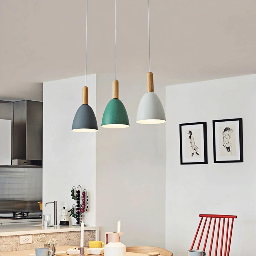 Genérico Lámpara Industrial Nórdica De 3 Luces Macaron Techo Madera Y Metal Para Cocina Isla Comedor Pasillo(White)