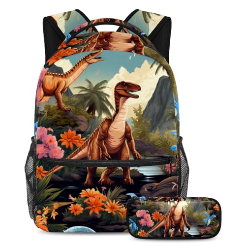 Sac à dos avec trousse Art Fun Dinosaure World 60 pour école et voyage des élèves
