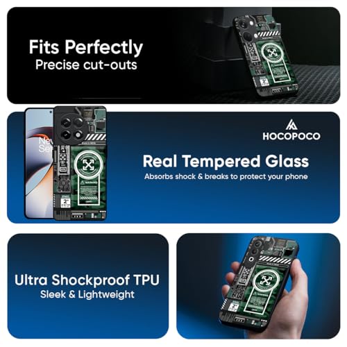 Image of Designer Tempered Glass Back Case Cover Compatible with OnePlus Nord 5 5G | Green Camo Circuit