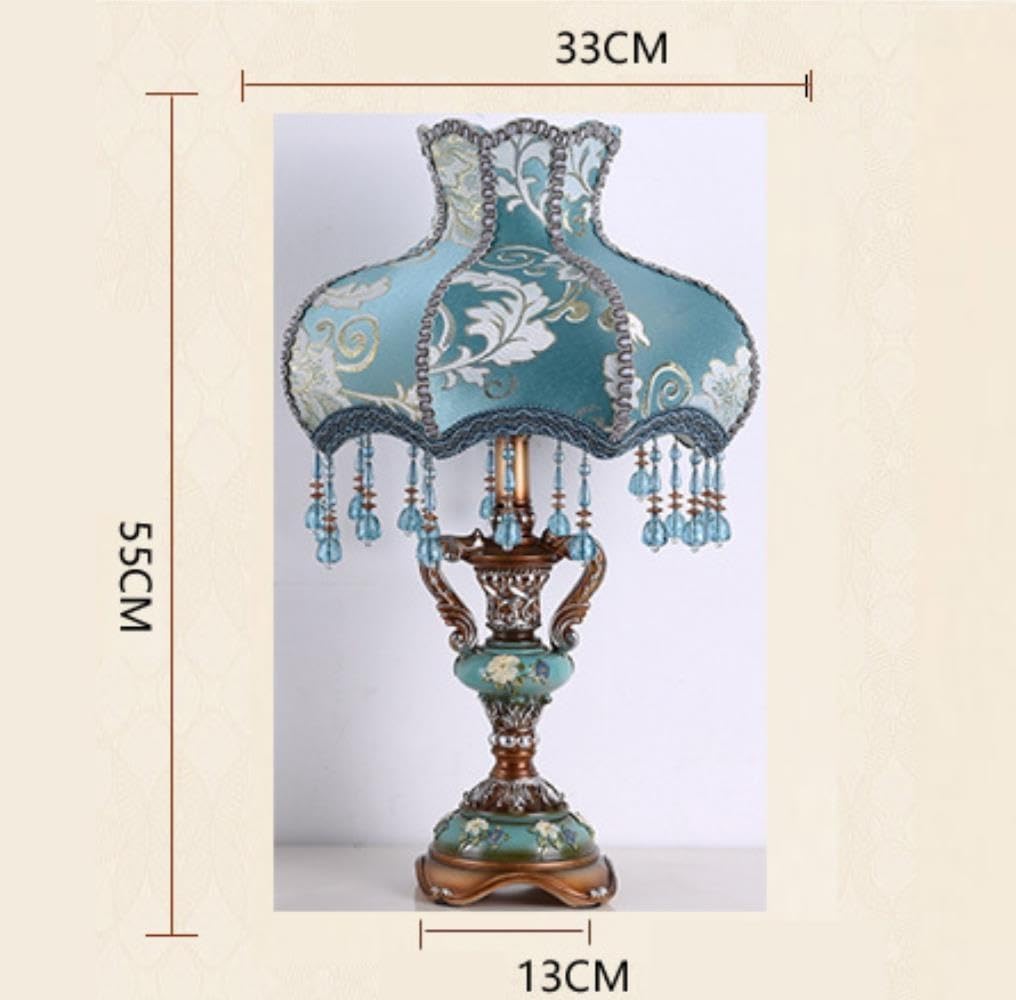 Lampada da tavolo vintage europea, luce notturna ambientale sul | Vintage europeo, base in resina, paralume in tessuto, dipinto a mano, luce ambientale