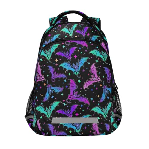 MNSRUU Mochila para laptop com alça no peito, mochila escolar gótica de morcegos luminosos de Halloween, mochila de viagem para meninos, meninas, adolescentes e adultos, mochila