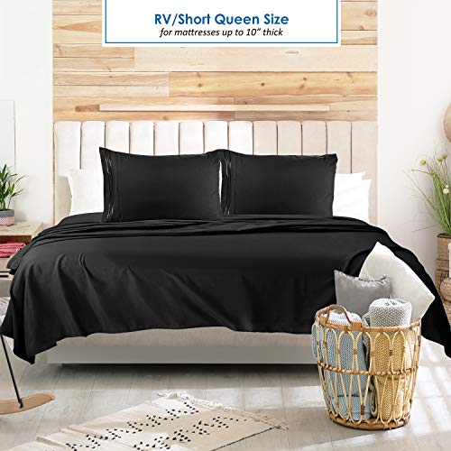 Nestl Black Short Queen Sheets for RV, Hotel Luxury RV Queen Sheets Set, 6 Piece Fitted Bed Sheet Set and Pillowcases, Super Soft, Wrinkle-Free, and Breathable Camper Bedding