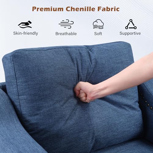 Image of HAOMARKETS 4 Piece Chenille Sofa Set with Nailhead Trim, Included 2 Comfy Accent Chair with Thicked Cushion and 2 Upholstered Storage Ottoman with Flip-Top Table, Living Room Furniture Set,Blue