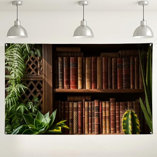 Sfondo vintage per libri, sfondo fotografico rustico verde, elegante decorazione per interni ed esterni per eventi, studio domestico, forniture per feste autunno/inverno, 180 x 109 cm