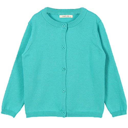 Image of Little Girls Cute Crew Neck Button-Down Solid Fine Knit Cardigan Sweaters