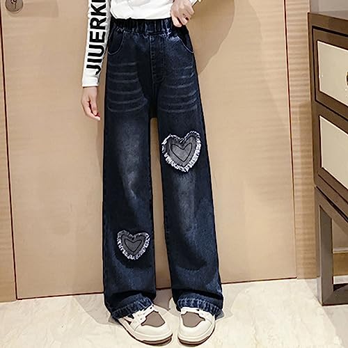 Kids Heart Baggy Jeans Wide Leg Patchwork 𝐘2K Streetwears High Waist Straight Leg 𝐏retty Denim Pant with Pokets3
