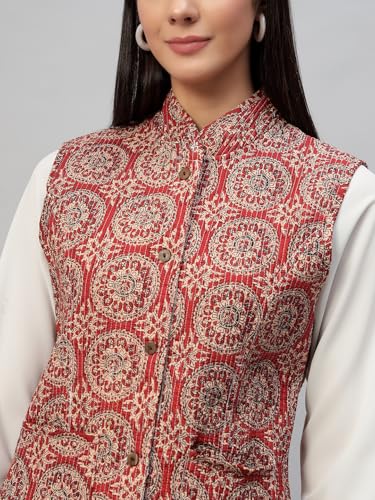 Image of Ravaiyaa - Attitude is everything Women's Floral Printed Reversible Quilted Jacket Coat Blazer Jacket Sleeve Less Waistcoat