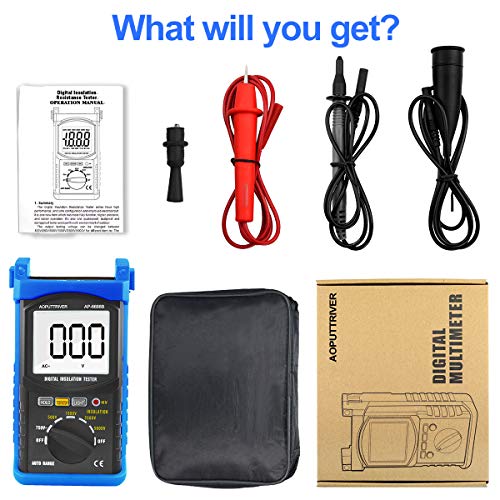 Digital Insulation Resistance Tester, Ap-6688B Auto Range Megohmmeter 1999 Counts Lcd Display 500/1000/2500/5000V Voltage,1Mω~200Gω Resistance Testing With Data Hold Backlit For Motor Cables Switches #TOP6