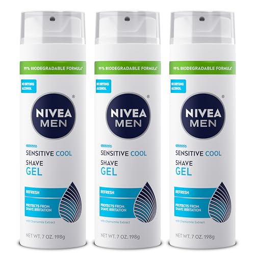 NIVEA MEN Sensitive Cool Shave Gel for Sensitive Skin, Alcohol Free Shaving Gel with Chamomile Extract, 7 Oz Can, Pack of 3