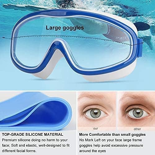 Image of Arviz Anti-Fog Swimming Goggles for Men & Women, Wide-Angle Vision with Attached Earplug & Adjustable Strap, Big Frame Competition Professional Swim Goggles for Swimming Surfing & Training (Blue)