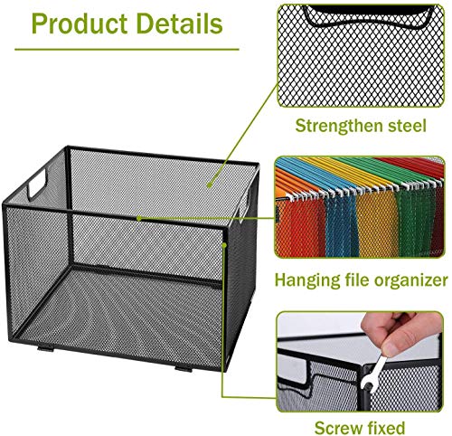 Meshist Mesh Hanging File Folder Box Organizer, Office Metal File Foldable Storage Crate,Letter Size, Black. #TOP4