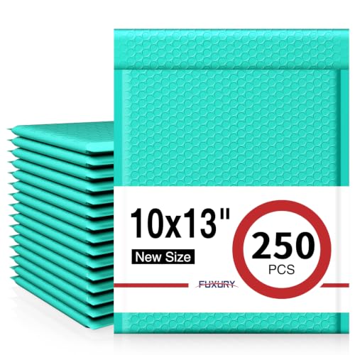 Image of Fuxury Bubble Mailers 10x13 Inch Teal 250 Pack, Opaque Padded Envelopes for Clothing, Books, Makeup & Accessories, Self Seal Shipping Bags for Small Business
