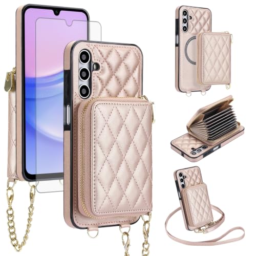 Étui portefeuille Samsung A15 5G anti-piratage RFID avec coque amovible et bandoulière