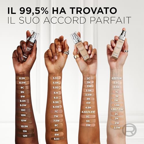 L'Oréal Paris Fondotinta Liquido, Incarnato Uniforme e Illuminato, Finish Naturale, Per Tutti i Tipi di Pelle, Formula con Acido Ialuronico, Accord Parfait, Tonalità: 3D/W Golden Beige - Immagine 5