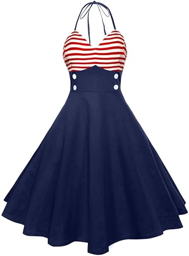 Sunenjoy Vintage 1950 S Audrey Hepburn Pin Up Robe De Soiree Cocktail Style Halter Annees 50 Mode Femmes Dames Robe De Fete Lache Impression De Drapeau Bal De Robe Swing Amazon Fr Vetements Et Accessoires