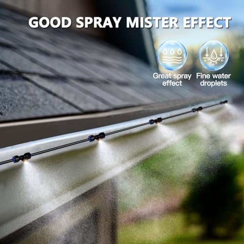 Misters for Outside Patio with Water Filter - 59Ft(18M) Misting system Line 20 Brass Mist Nozzles Brass Adapter(3/4\") Patio Misters for Cooling Outdoor Greenhouse Backyard Porch Garden BBQ Party Pool