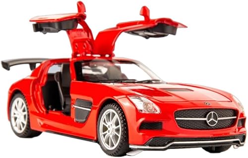 iLooboo Aleación coleccionable rojo Benz SLS AMG vehículo de juguete tire hacia atrás modelo de coche fundido a presión con luces y sonido
