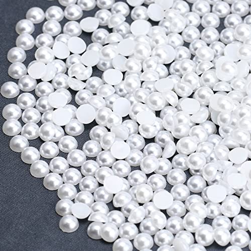 Briskbloom 1300PCS 6mm White Flatback Half Pearls for Crafts Jewelry Scrapbook Nails, Flatback Pearls for Crocs Shoes Scrapbooking Embellishement, Imitation Loose Pearl Beads Gems