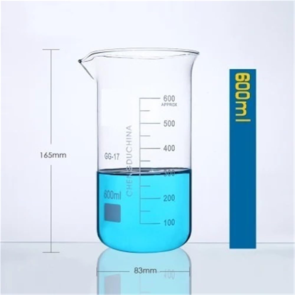 4 Pz Becher Forma Alta Borosilicato 50-1000Ml Bicchieri Chiari | Bicchiere misuratore con scala, attrezzatura da laboratorio(600)