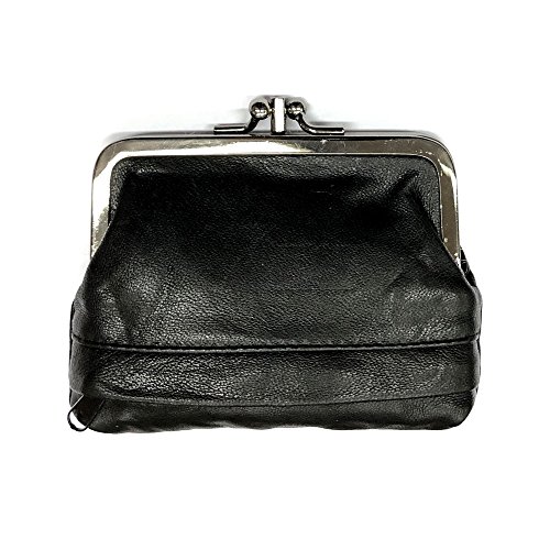 LOLUNA® Porte-Monnaie Femme Cuir véritable Agneau Souple - Fermoir Clic Clac et Compartiment Fermeture - Plat et Compact - Couleurs au Choix - Noir