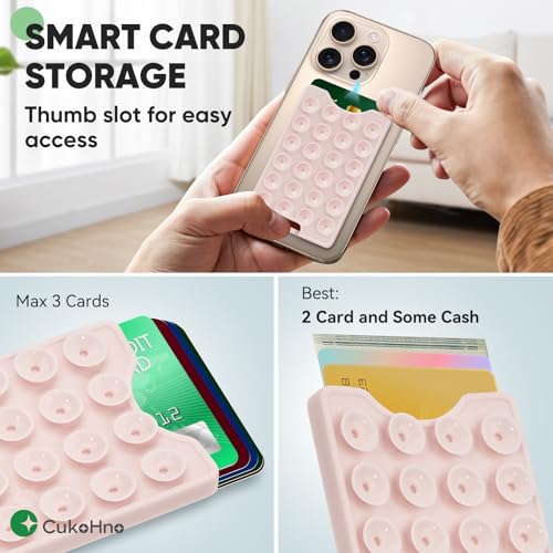 CukoHno Classic - Suction Phone Card Holder Adhesive Mount,Up to 3 Cards,Hands-Free,Strong Grip Holder for Selfies and Videos,2.28″x 3.5″,Chalk Pink by CukoHno - Used condition - Image 2