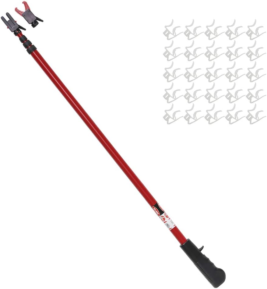 PRO MAX Dual Head Telescoping Pole | Light Hanging Kit for Hanging String Lights, Decorations, Garlands, 11ft Reach, Compatible with Gutters, Shingles, Eaves, 25 Light Clips Included