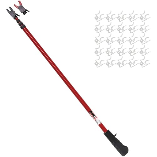 PRO MAX Dual Head Telescoping Pole | Light Hanging Kit for Hanging String Lights, Decorations, Garlands, 11ft Reach, Compatible with Gutters, Shingles, Eaves, 25 Light Clips Included