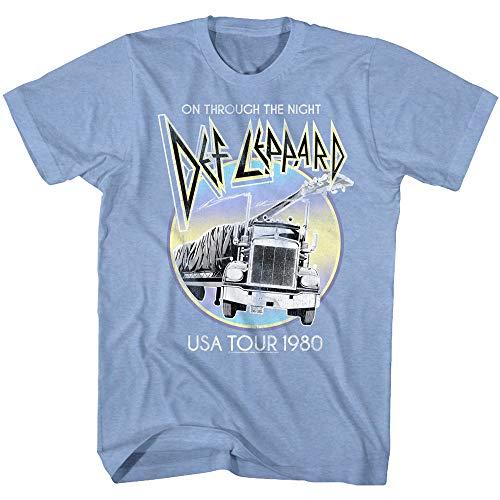 Def Leppard English Rock Band On Through The Night USA Tour 1980 Adult Short Sleeve T-Shirt Graphic Tee Light Blue Heather