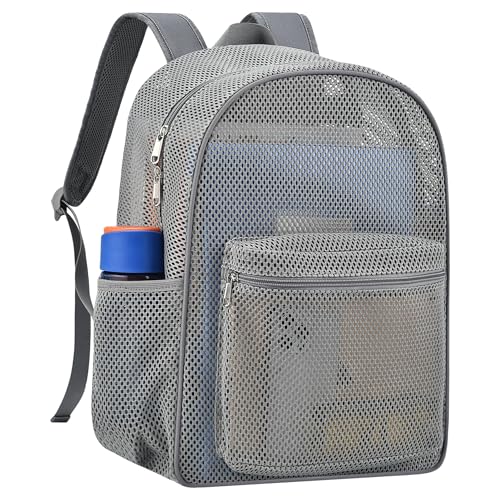 Heavy Mesh Backpack with Rain Cover，See Through Mesh Backpack for School,Beach,Gym,Swimming Equipment,Outdoor Sports