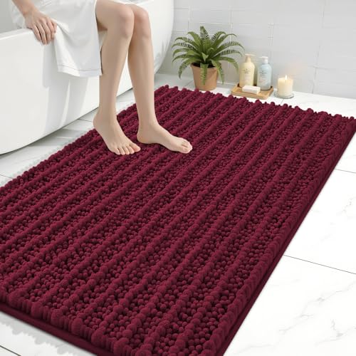 Image of Arotive Luxury Large Bathroom Rugs 40x32, Extra Soft Thick Absorbent Shaggy Chenille Bath Rugs, Machine Wash Dry, Bath Mats for Bathroom Floor, Tub and Shower, Home Decor Accessories, Burgundy