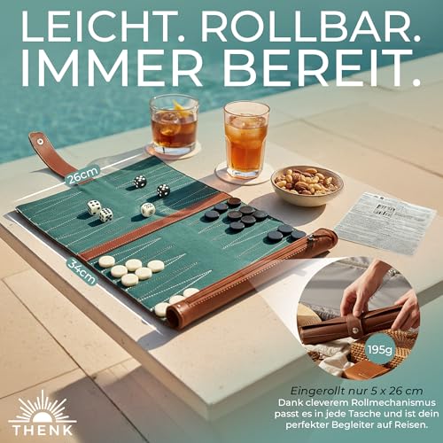 Élégant jeu de backgammon en cuir synthétique THENK à roulettes