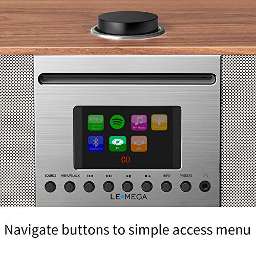 LEMEGA M5+ All-In-One HIFI Music System with CD Player, Internet Radio, FM Radio, Spotify, Bluetooth, WIFI, 2.1 Channel Stereo Speaker, Headphone-out, USB MP3, AUX-in, App & Remote Control (Walnut) - Thumbnail 6