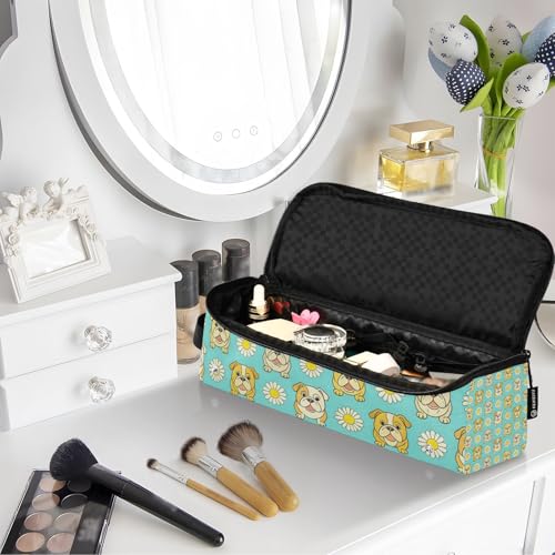 Bolsa de Viaje para Herramientas de Cabello con Estera para Plancha Organizador Impermeable de Rizos y Secador Patrón Flor Dog and Daisy Azul miniatura 7