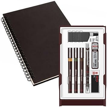 rOtring Isograph Pen Set Technical Pen & Pencil College Set S0699370 | 3 Pens 0.20mm, 0.30mm, 0.50mm and Mechanical Pencil 0.5mm | Accessories with Notebook