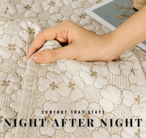 Image of VAS COLLECTIONS 100% Cotton Quilted Bedcover Set, 280 TC Soft & Lightweight King Size (90x100 in / 228x254 cm), Coverlet with 2 Pillow Covers (Creamy Beige)