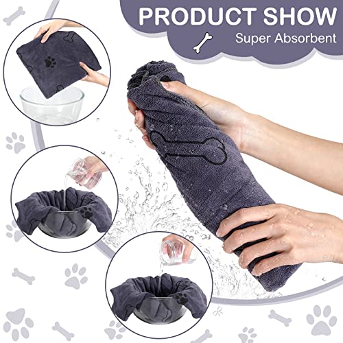 Image of Chumia 8 Pcs Dog Towel for Drying, 40 x 24 Inch, Dog Paw and Bone, Gray