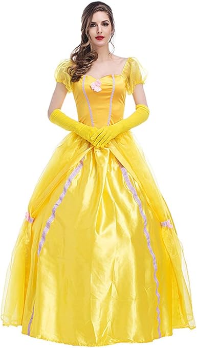 Chiyeee Robe De Princesse Costume Femme Reine Cosplay Fete Deguisement Conte De Fee Robe De Soiree Anniversaire Halloween Noel Carnaval Jaune M Amazon Fr Vetements